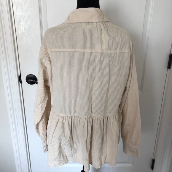 American Eagle‎ Womens Beige Corduroy Button-Up Peplum Shirt Size Small NWT - Picture 4 of 8